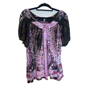 SACRED THREADS Scoop Neck Top Womens Free Size Hippie Boho Festival Smocked‎